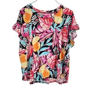 Crown & Ivy Orange Tropical Print Top - Women's XL Extra Large